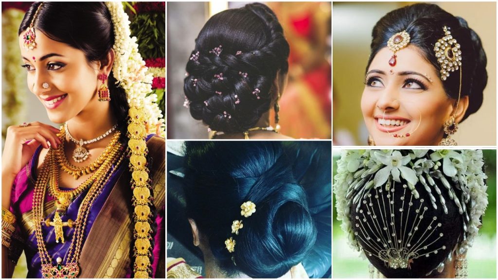 Indian brides reception hairstyle by Vejetha for Swank Studio Braid up  do Bridal hair Saree Blouse Design H  Bridal hair buns Indian  hairstyles Hair videos