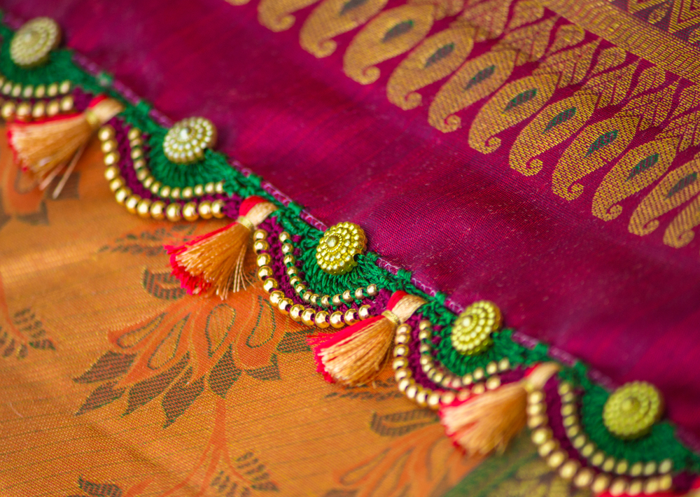 French knot work for fancy silk saree
