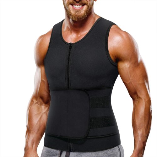 Irisnaya Compression Undershirts for Men Shapewear Slimming Shirt Workout Vest Waist Trainer Body Shaper Zipper Tank Top 