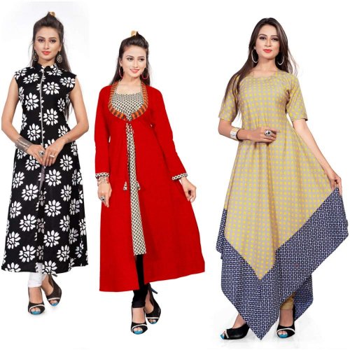 Buy online Pack Of 3 Multi Colored Straight Kurta from Kurta Kurtis for  Women by 1stop Fashion for ₹759 at 67% off | 2023 Limeroad.com