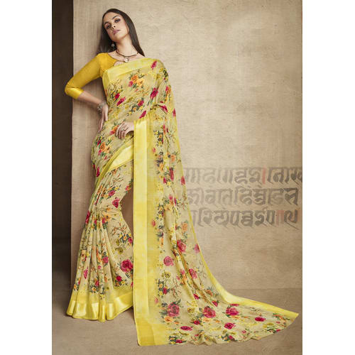 plain yellow saree with designer blouse