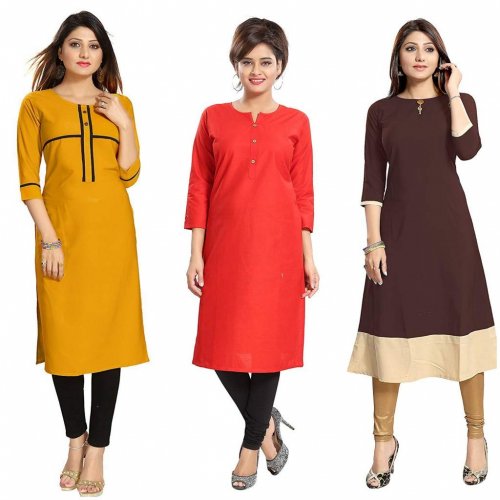 Buy Aiza collection green yellow red dori design crepe kurti combo pack of  three Online  849 from ShopClues