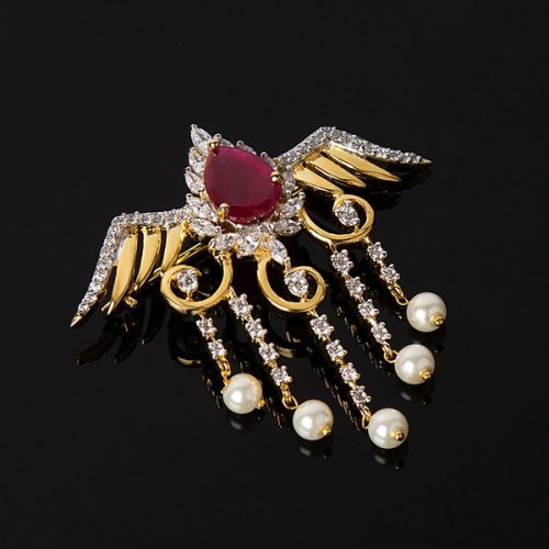 Stone & Metal Brooch /Hijab Pin/ Saree Pin for Women (Golden) (Imported)  Model-BRC-1122 - 1 Piece - Brooch - Brooch for Women - হিজাব পিন