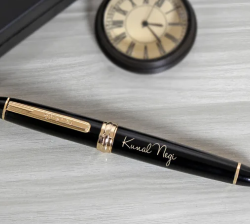 BOSS - Ballpoint pen with engraved chrome and matte-black lacquer finishes