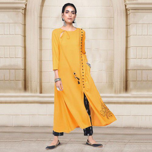 mustard yellow plain kurti