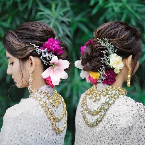 Artificial flower for hair veni gajra bridal hair accessories hair flower  (maroon and gold)