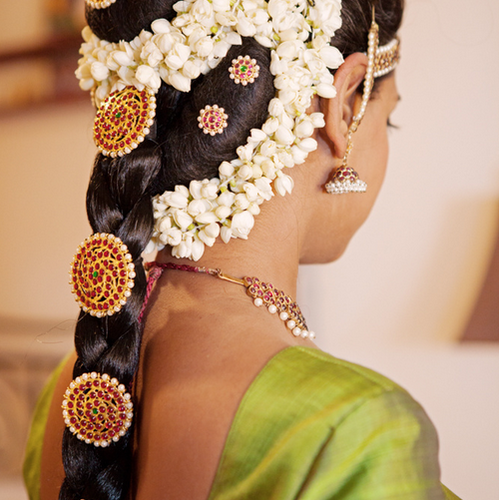 South Indian bridal hair accessories Jada billalu green artificial jasmine  flowers