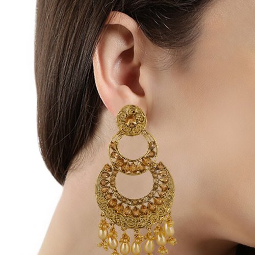 Peach Jhumka Earrings for Lehenga Choli by FashionCrab