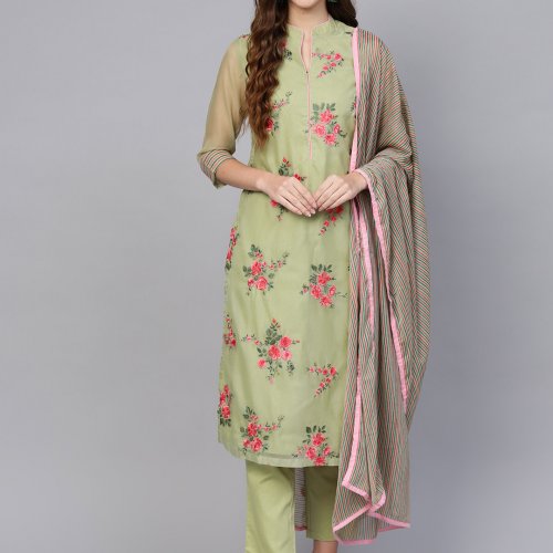 Women's Fabulous Trendy Embroidered Multicolor Kurta Set In Rayon