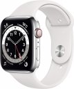 Apple Watch Series 6 GPS + Cellularモデル 44mm 最新 Apple Watch Series 6(GPS + Cellularモデル)- 44mmシルバーステンレススチールケースとホワイトスポーツバンド