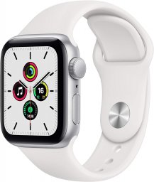Apple Watch SE GPSモデル 40mm 最新 Apple Watch SE(GPSモデル)- 40mmシルバーアルミニウムケースとホワイトスポーツバンド