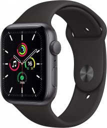 Apple Watch SE GPSモデル 44mm 最新 Apple Watch SE(GPSモデル)- 44mmスペースグレイアルミニウムケースとブラックスポーツバンド