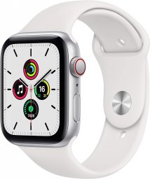 Apple Watch SE GPS + Cellularモデル 44mm 最新 Apple Watch SE(GPS + Cellularモデル)- 44mmシルバーアルミニウムケースとホワイトスポーツバンド