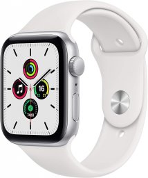 Apple Watch SE GPSモデル 44mm 最新 Apple Watch SE(GPSモデル)- 44mmシルバーアルミニウムケースとホワイトスポーツバンド