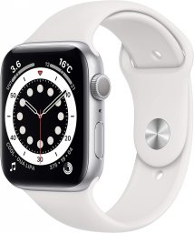 Apple Watch Series 6 GPSモデル 44mm 最新 Apple Watch Series 6(GPSモデル)- 44mmシルバーアルミニウムケースとホワイトスポーツバンド