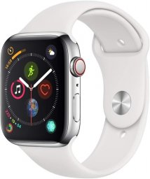 Apple Watch Series 4 GPS + Cellularモデル 44mm Apple Watch Series 4(GPS + Cellularモデル)- 44mm ステンレススチールケースとホワイトスポーツバンド