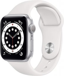 Apple Watch Series 6 GPSモデル 40mm 最新 Apple Watch Series 6(GPSモデル)- 40mmシルバーアルミニウムケースとホワイトスポーツバンド