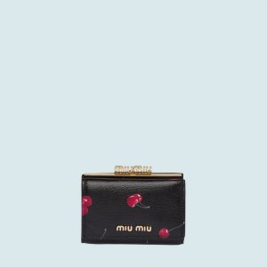 チェリープリント プリント入り マドラスレザー 三つ折り 財布