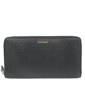 ロゴプレート 型押しレザー ラウンドファスナー 長財布