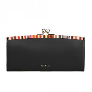 クロスオーバーストライプトリム がま口 長財布