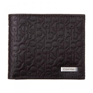 型押しレザー ロゴプレート 二つ折り財布