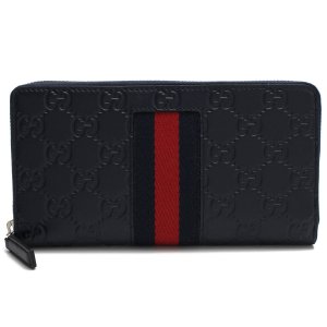 グッチ シグネチャー レザー ウェブ ジップアラウンドウォレット