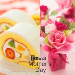 花とロールケーキのセット