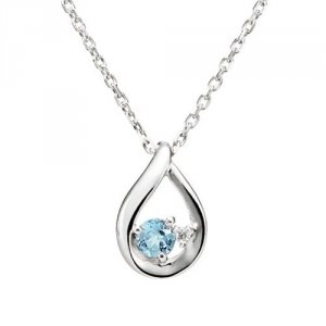 しずくモチーフ ダイヤモンド アクアマリン エターナルシルバー ネックレス