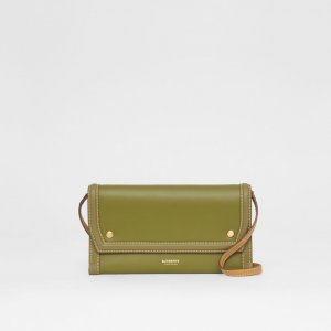 カラーブロックレザー フォンケース ウィズ ストラップ