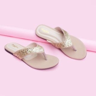 11. Sandal Flat Wanita Jonka Flat Cream Gold Big Size, Menarik dan Bagus