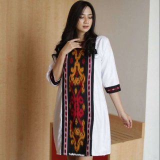 Baju Batik Dress Pesta Kantor Wanita Midi Songket Tengah