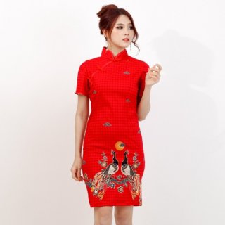 Dress Cheongsam Qipao Merah Imlek Baju Batik Wanita