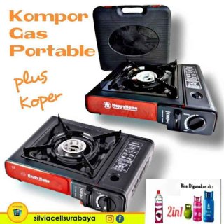 Kompor Gas Portable Happy Home Travel Camping Murah (Kaleng & LPG) - Koper Hitam