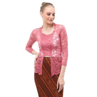 Hara Kebaya Seri 2 Motif Brokat Long Sleeves Atasan Wanita Transparan Premium Quality - Dusty Pink