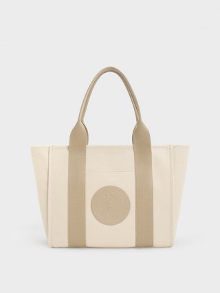 Tote Bag Kay Canvas Contrast-Trim Large - Taupe