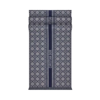 Christian Dior Cannage Scarf Wool Navy Blue/Grey