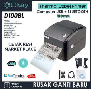 13. OKAY D100 BW BL Printer Label Pengiriman Barcode Thermal Max