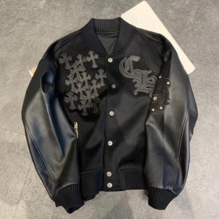 Chrome Hearts Cross Wool & Leather Baseball Jacket