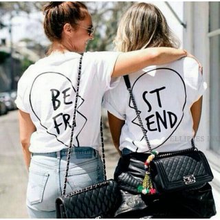 11. ELLIPSESINC Kaos Wanita Lengan Pendek Bestfriend Couple Cocok untuk Hangout