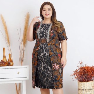 Pretty Batik CARLA Dress Batik kombinasi Brokat Jumbo Big Size