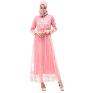 Marlina Gamis Kebaya Muslimah Panjang Motif Polos Long Sleeve Regular Fit - Dusty Pink