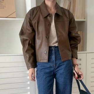 Jaket Kulit Wanita Crop Korean Style Oversize Lengan Panjang Kekinian