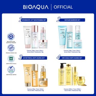 BIOAQUA 4pcs Skincare Paket With Toner Wajah&Serum&Pelembab Wajah Cream