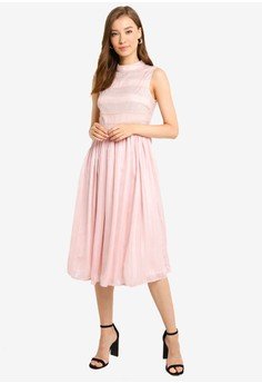 bYSI Dusty Pink Pleated Midi Dress