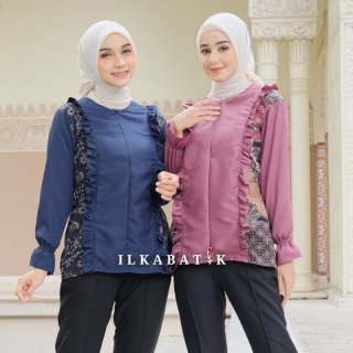 ILKA OUTFIT Marin Series Blouse Baju Batik Atasan Wanita Modern Kombinasi Resleting