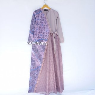 22. Gamis Batik WTP 244 Ungu, Model Kimono Kekinian