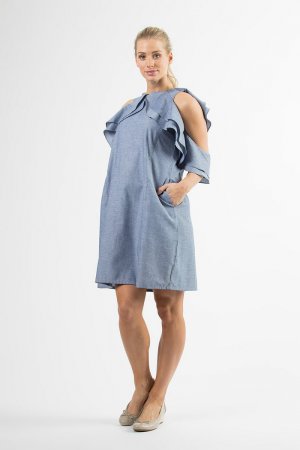 Bove Cold Shoulder Debbie Dress Blue / Baju Hamil