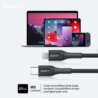 Kabel Charger Data iPhone Aukey CB-AKL3 MFI USB Type-C PD Lightning