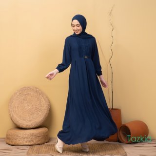 Dress Muslim Wanita Gamis Set Pashmina Azalia Navy Polos Crinkle