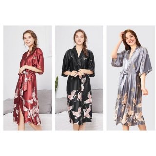 Baju Tidur Kimono Satin 02 Wanita Women Silk Daster Korea Fashion